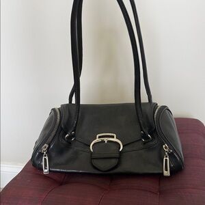 Cole Haan Black Leather Shoulder Bag with Buckle Accent